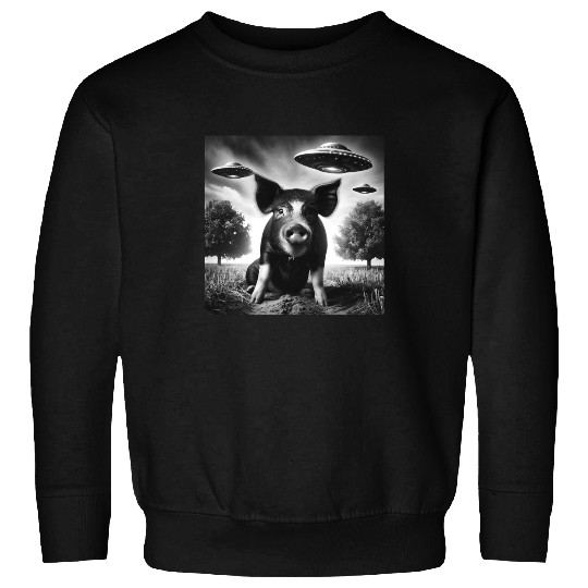Pig piggy piglet Funny Graphic Selfie with UFOs We Sweatshirts