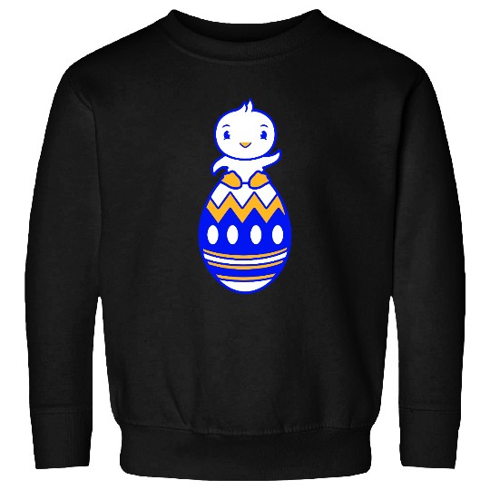 Chick Sits On Giant Easter Egg Waving Easter Sweet Sweatshirts