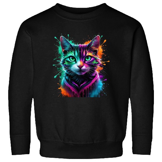 Neon Cosmic Cat – A Psychedelic Fusion of Color Sweatshirts