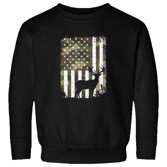 Deer Buck Hunting Camo US Flag Hunter Camouflage Sweatshirts