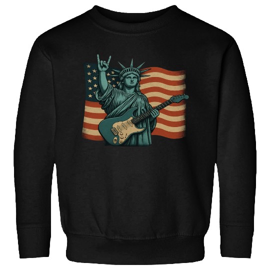 4th of July Statue Of Liberty Rock Guitar USA Flag Sweatshirts