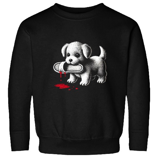 Cute Puppy with Slipper Sweatshirts Dark Humor Dog Lover