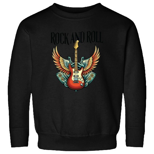 Vintage Retro 80s Rock Roll Music Guitar Wing Sweatshirts
