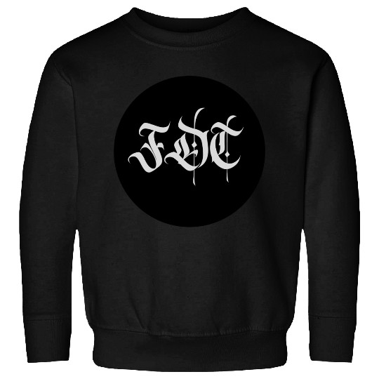 Ornate Gothic Lettering FDT in Light Grey on Black Sweatshirts