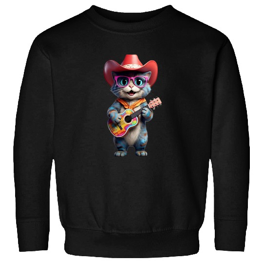 Chill Cat with Sunset Vibe Guitar Sweatshirts
