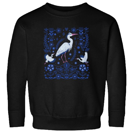 Great Blue Heron Folk Art Sweatshirts