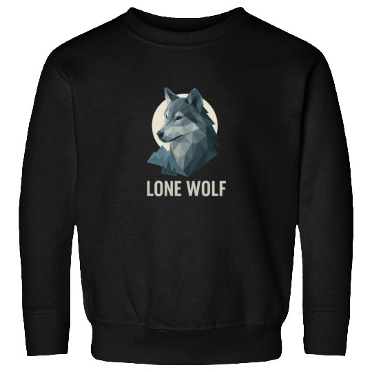 Lone Wolf – Geometric Wolf Head under Moon Wildern Sweatshirts