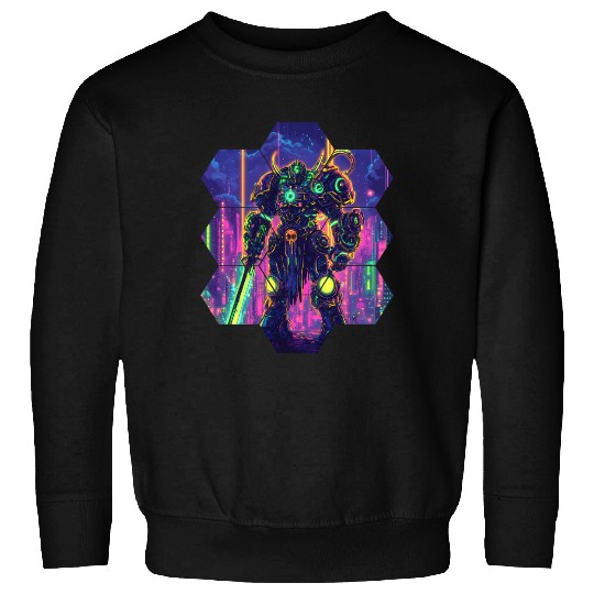 Bright Sci Fi Warrior In Neon Colors Sweatshirts