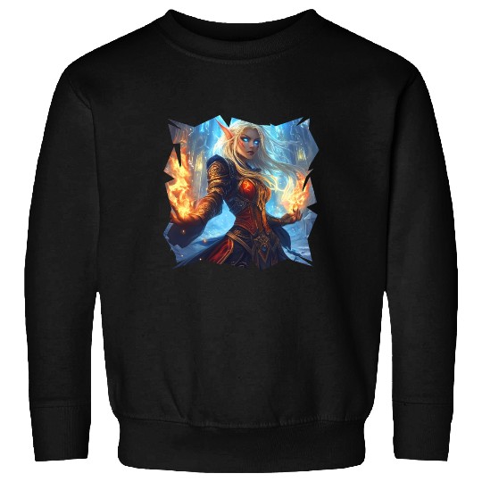 Fire Elf Sorceress with Blazing Spell Power Sweatshirts