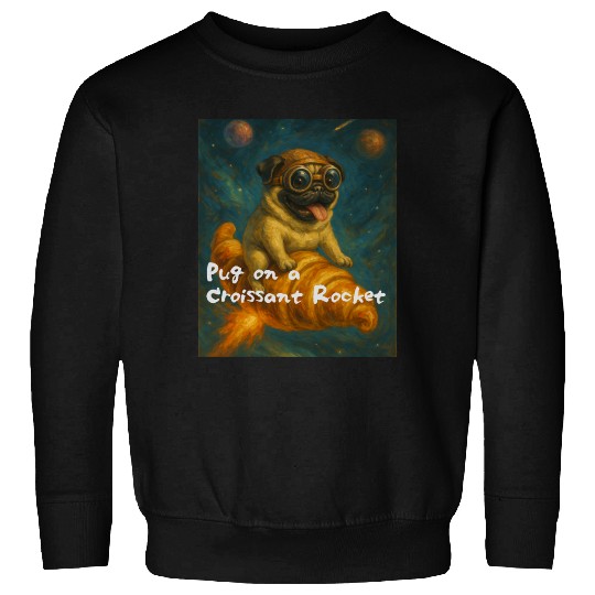 Pug on a Croissant Rocket Sweatshirts