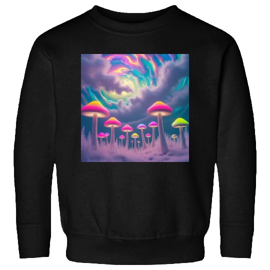 Neon Mushroom Forest – Psychedelic Minimalist Sweatshirts