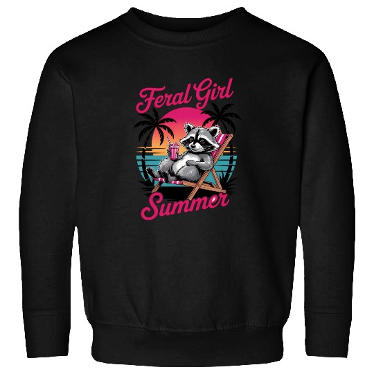 Funny Raccoon Feral Girl Summer Sweatshirts