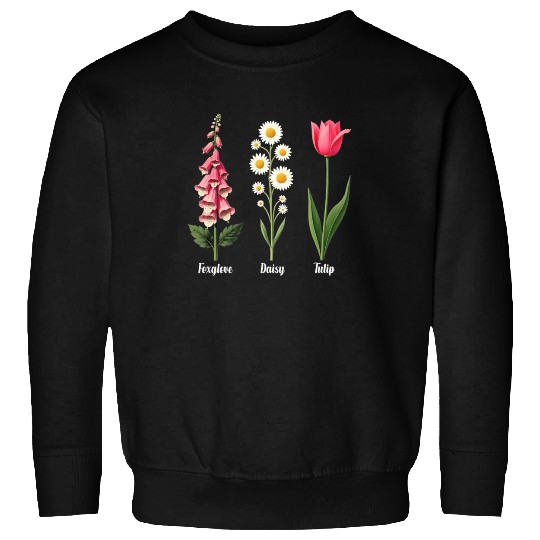 Foxglove Daisy Tulip Vintage Botanical Flowers Sweatshirts