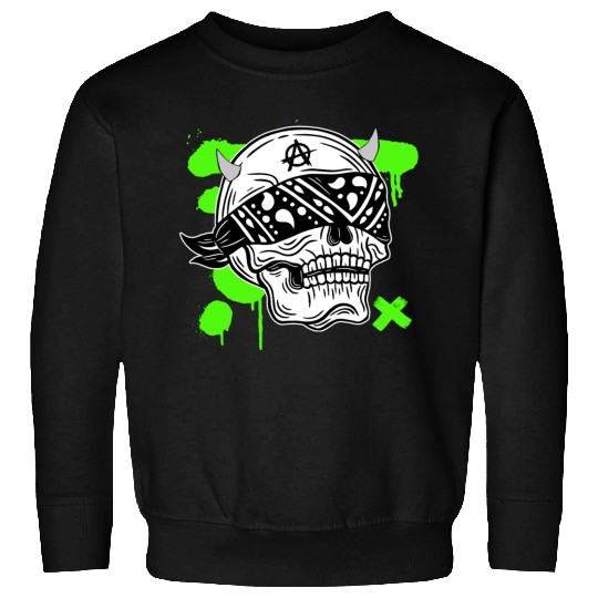 Black Green Streetwear Skull Sweatshirts 20250712