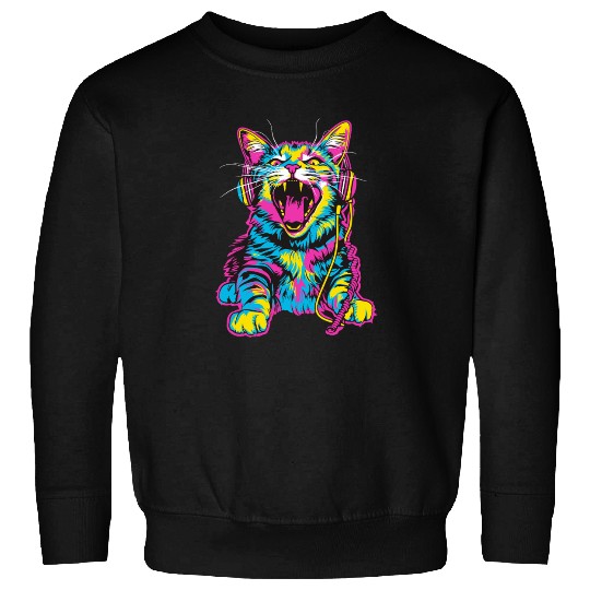Psychedelic Cat with Headphones in Vibrant Colors Sweatshirts