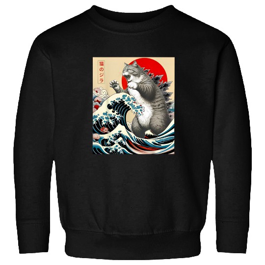 Catzilla Cat Japanese Art Funny Cat Sweatshirts