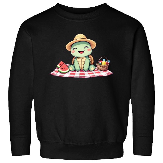 Whimsical Picnic Turtle Illustration Sweatshirts