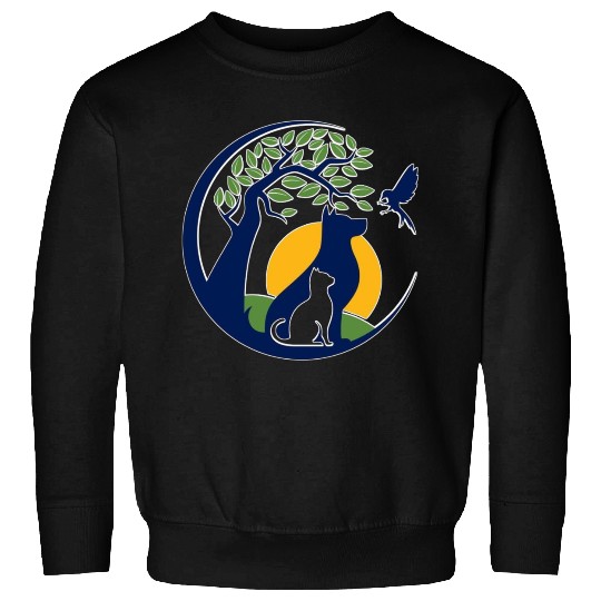 Serene Wilderness Canine and Feline Scene Sweatshirts