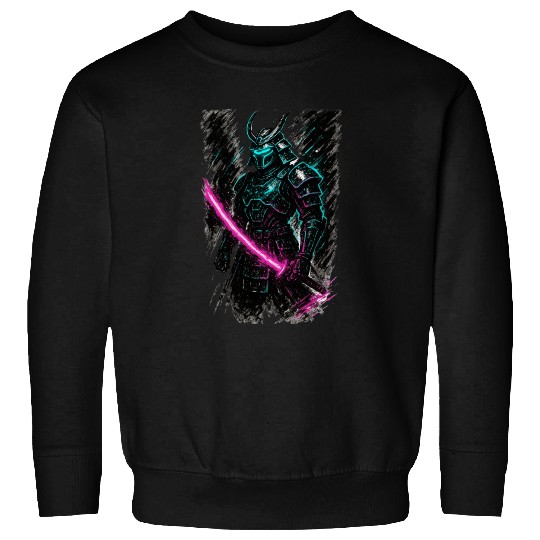Neon Samurai Warrior Illustration Sweatshirts