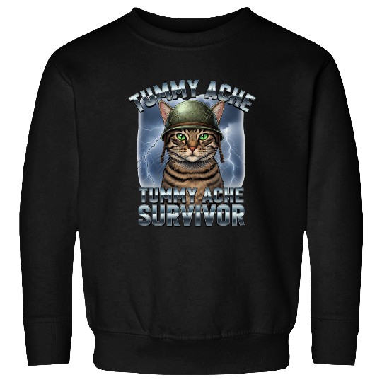 Funny Brave Cat Tummy Ache Survivor Meme Art Sweatshirts