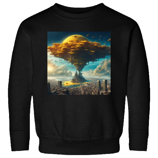 Sci-Fi Alien City: Floating Planet Twilight Scene Sweatshirts