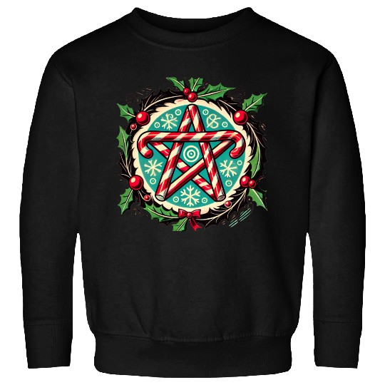 Yule Pentacle with Candy Canes Pagan Holiday Desig Sweatshirts
