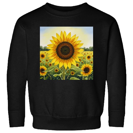 Vibrant Sunflower Field Illustration Sweatshirts