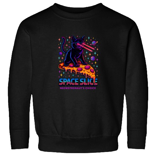 Space Slice – Neon Cat Pizza Universe Sweatshirts