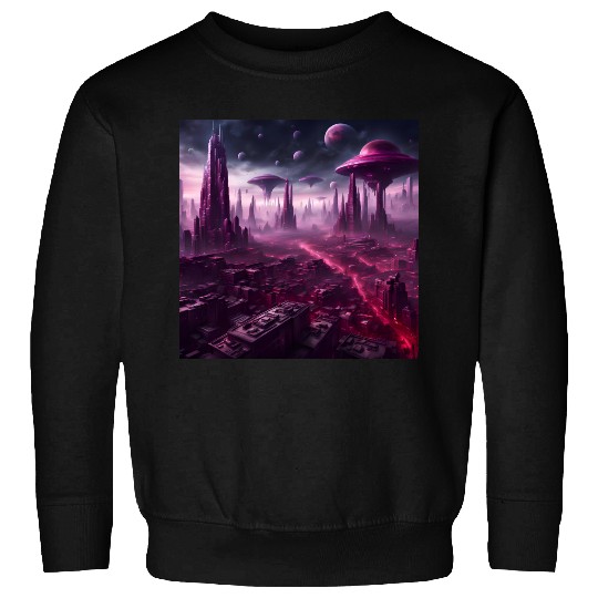 Sci-Fi Future World And Alien City in Neon Pink Sweatshirts
