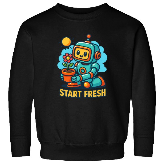 Robot Planting Flower Art Sweatshirts