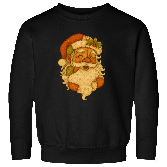 Patchwork Santa Face Vintage Christmas Folk Art Sweatshirts
