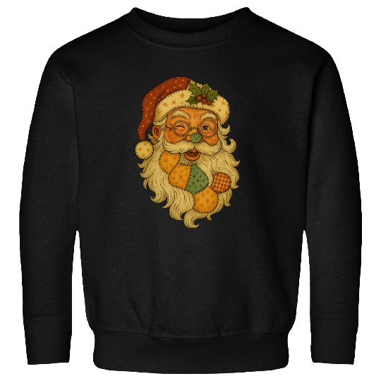 Patchwork Santa Face Vintage Christmas Folk Art Sweatshirts