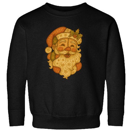 Patchwork Santa Face Vintage Christmas Folk Art Sweatshirts