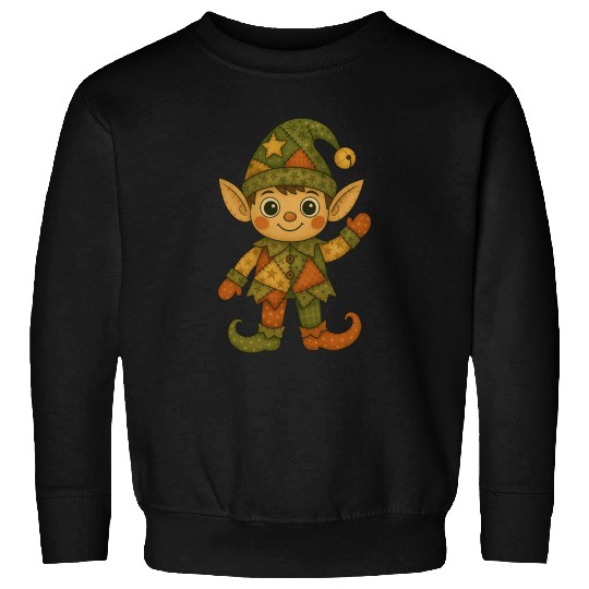 Patchwork Elf Christmas Vintage Folk Art Sweatshirts