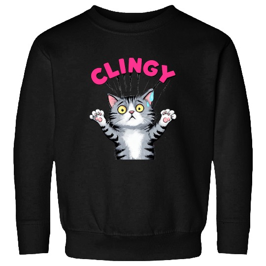 Humorous Clingy Cat Illustration Sweatshirts