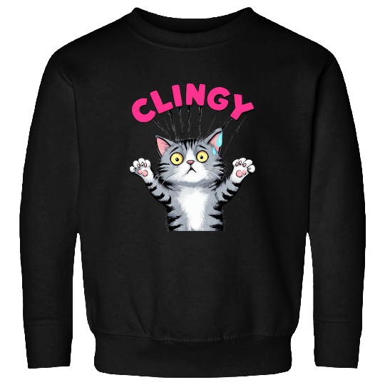 Humorous Clingy Cat Illustration Sweatshirts