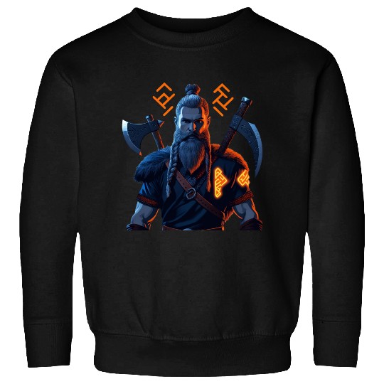 Viking Warrior with Axes and Fur Sweatshirts