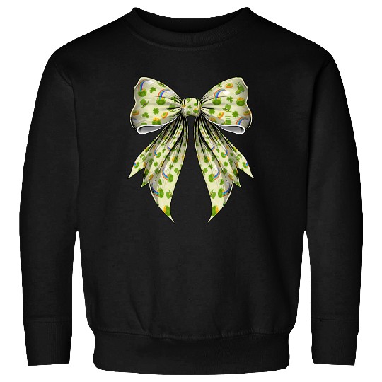 Coquette Bow St Patricks Day Shamrock Pattern Sweatshirts