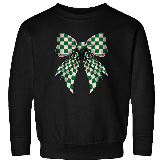 Coquette Bow Cream White Green Checkered Pattern Sweatshirts