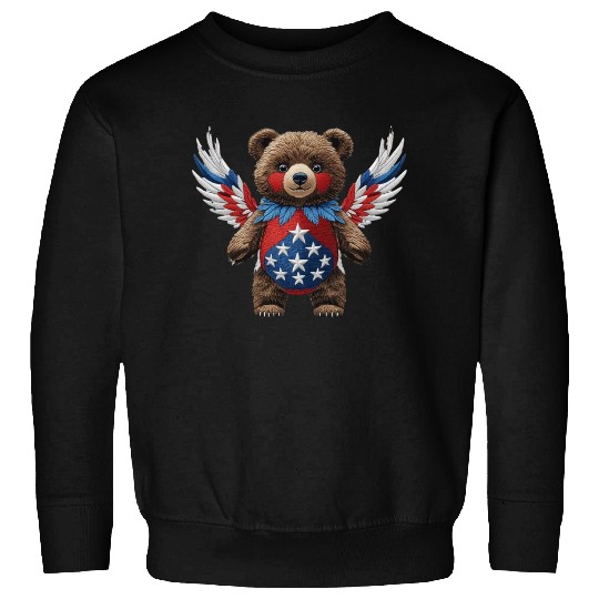 American Bear With Wings USA Flag Stars Patriotic Sweatshirts