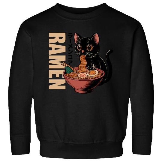 Black Cat Ramen Illustration Sweatshirts