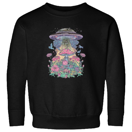 Boho Whimsical Surreal UFO Floral Sweatshirts