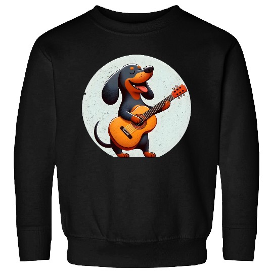 Playful Dachshund Guitar Badge Sweatshirts