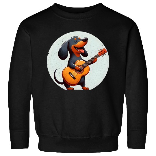 Playful Dachshund Guitar Badge Sweatshirts