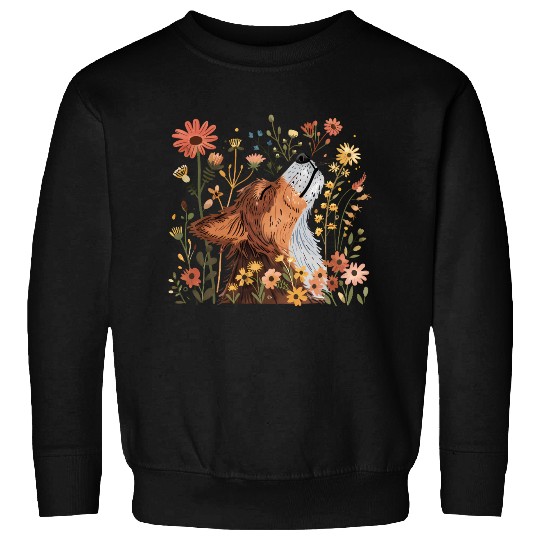 Serene Howling Wolf Amid Floral Bloom Sweatshirts