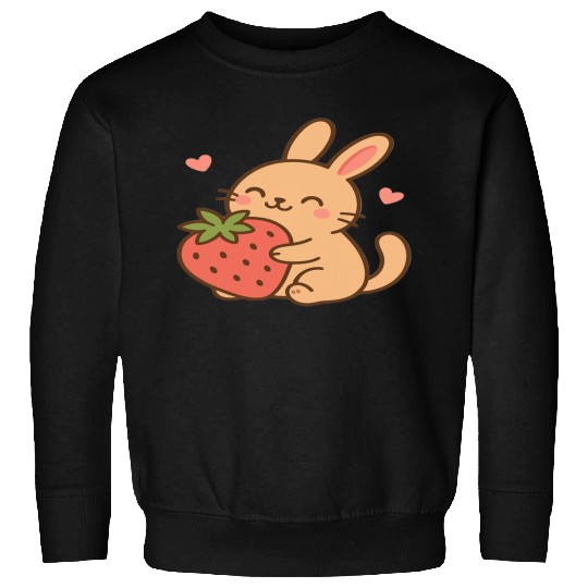 Cute Bunny Embracing Strawberry Design Sweatshirts