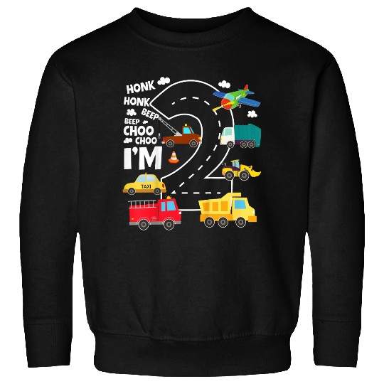 Kids Birthday 2 Traffic Vehicles Number Two Design Sweatshirts