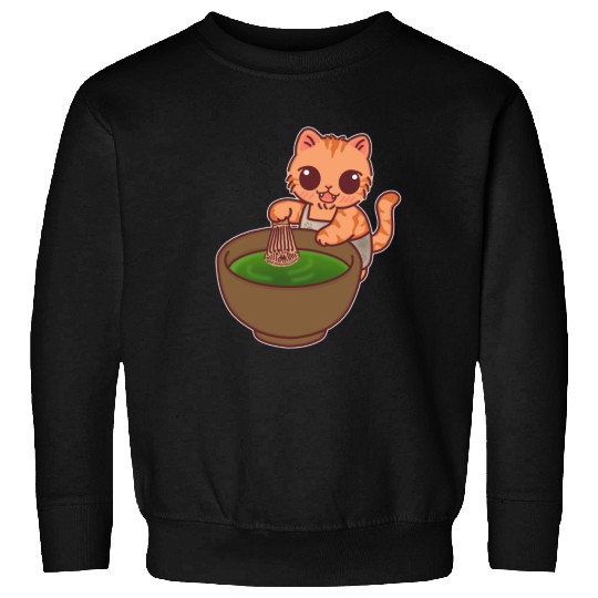 Kawaii Cat Matcha Barista Whisking Tea Sweatshirts
