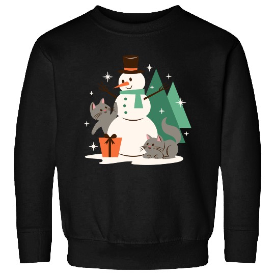 Festive Snowman with Cats and Pine Trees Sweatshirts