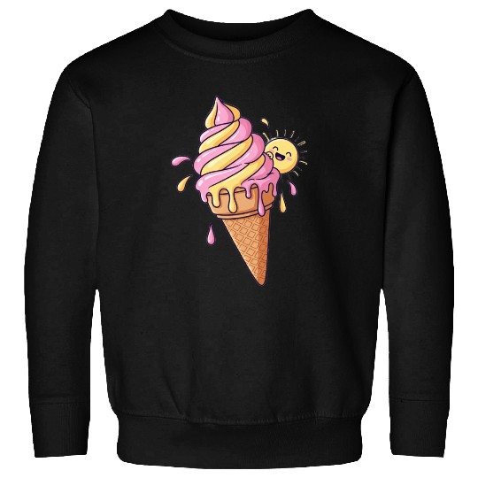 Whimsical Ice Cream Cone with Happy Sun Sweatshirts